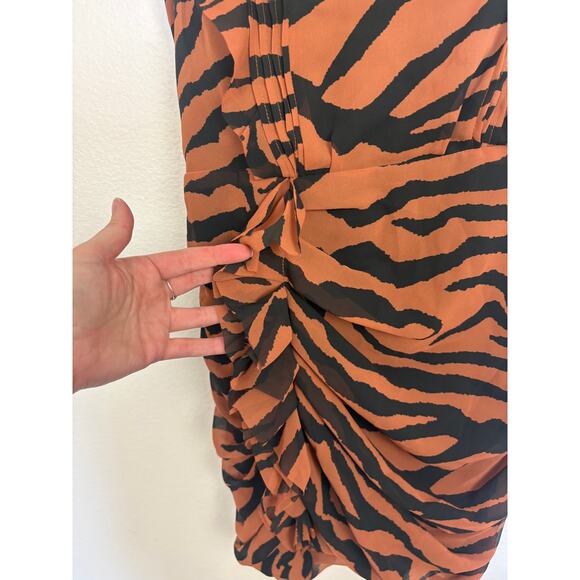 AllSaints Animal Print Hali Zephyr Chiffon Ruffle Cinched Mini Dress 6 - Picture 5 of 7